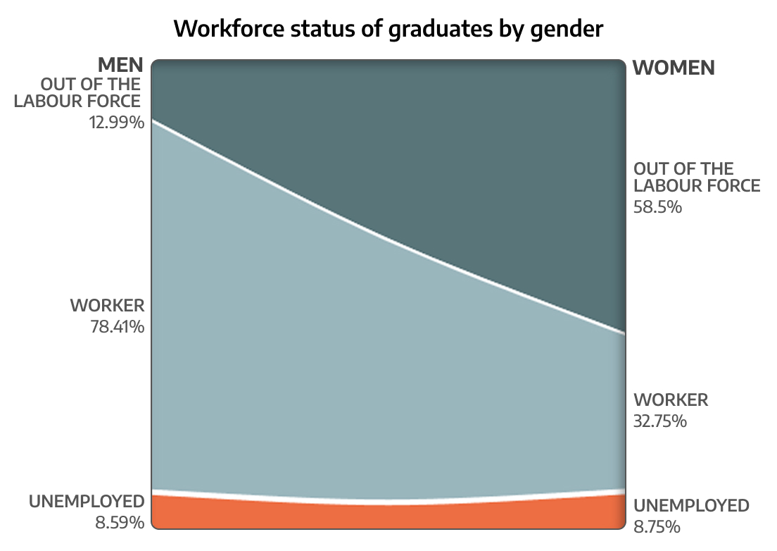 proportion plot showing the differences in the nature of male and female employment